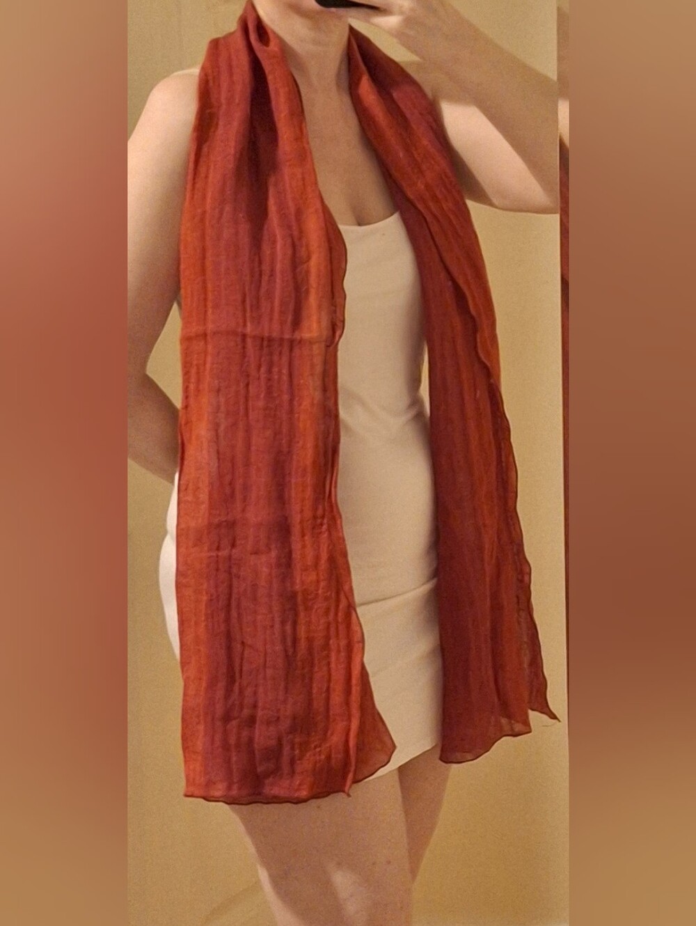 Red & Rust Linen Scarf - Picture 2 of 12
